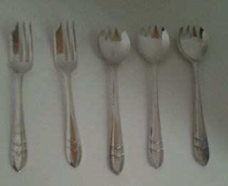 Vintage Sheffield England Silverplate The Loxley Pattern 5 Pastry Dessert Forks photo