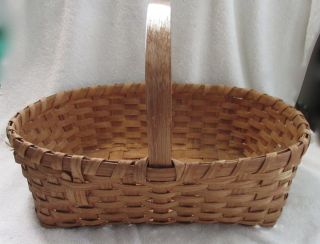 Antique/vintage Oak Splint Gathering/market Basket,  Hand Carved Handle - Signed photo