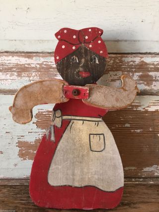Antique Whirligig Mammy Black Folk Art Primitive Old Paint Arms Move 2 - Sided photo
