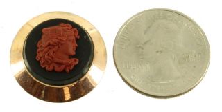 Antique Victorian Gf Gold Filled Wedgwood Black & Rust Jasperware Lapel Button photo