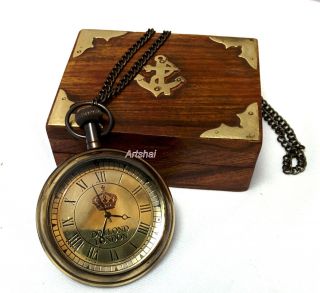 Dollond London Design Pocket Watch With Wooden Box.  Hand - Made From Brass photo