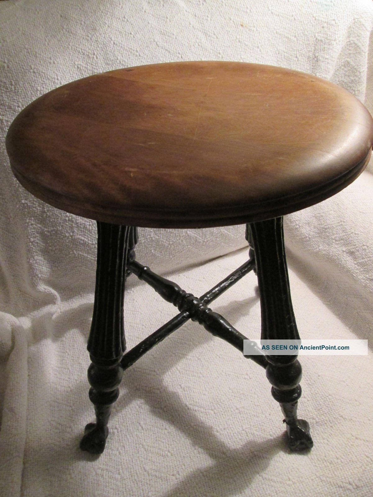Antique Piano Stool Wooden Glass Claw Footed Medium Wood Tone Seat 1900-1950 photo