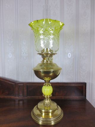 Antique Victorian Duplex Oil Lamp Complete With Yellow Tulip Shade photo