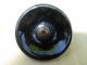 Antique / Vintage - Black Glass Button W/ Polished Silver & Blue Enamel - 15/16 