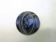 Antique / Vintage - Black Glass Button W/ Polished Silver & Blue Enamel - 15/16 