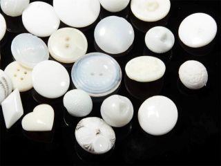 (28) Vintage Czech Deco Mixed White Givre Satin Floral Ball Glass Buttons photo