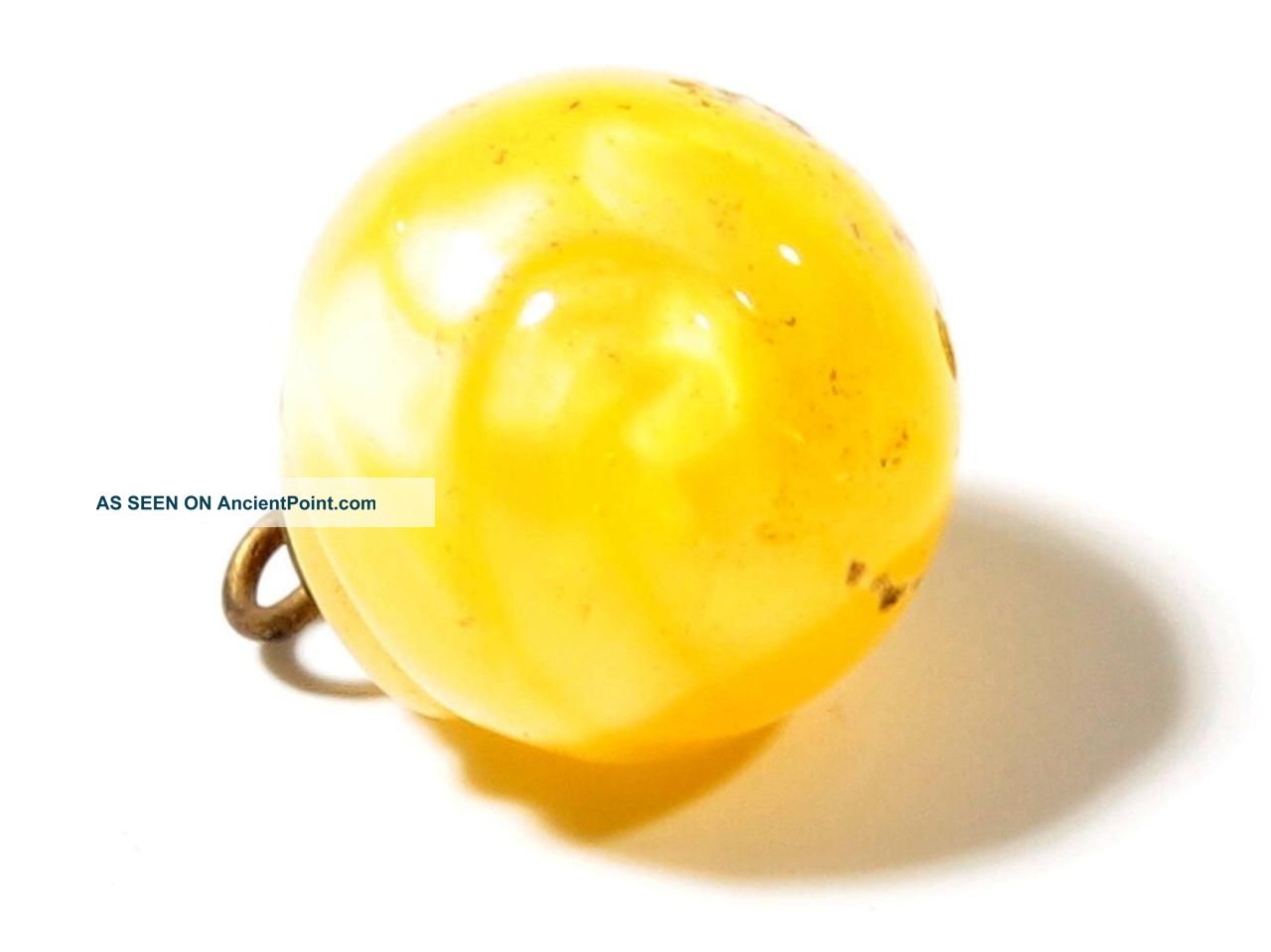 (1) 12mm Rare Antique Czech Satin Yellow Lampwork Glass Waistcoat Ball Button Buttons photo