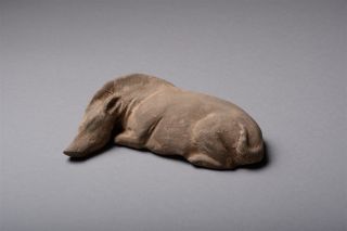 Ancient Chinese Han Dynasty Terracotta Pottery Sleeping Boar - 206 Bc photo