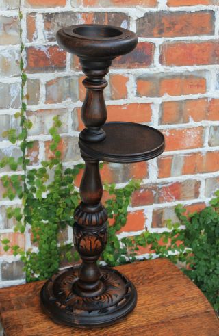Antique English Carved Oak 2 - Tier Smoke Smoking Stand Pedestal Table Plant Stand photo