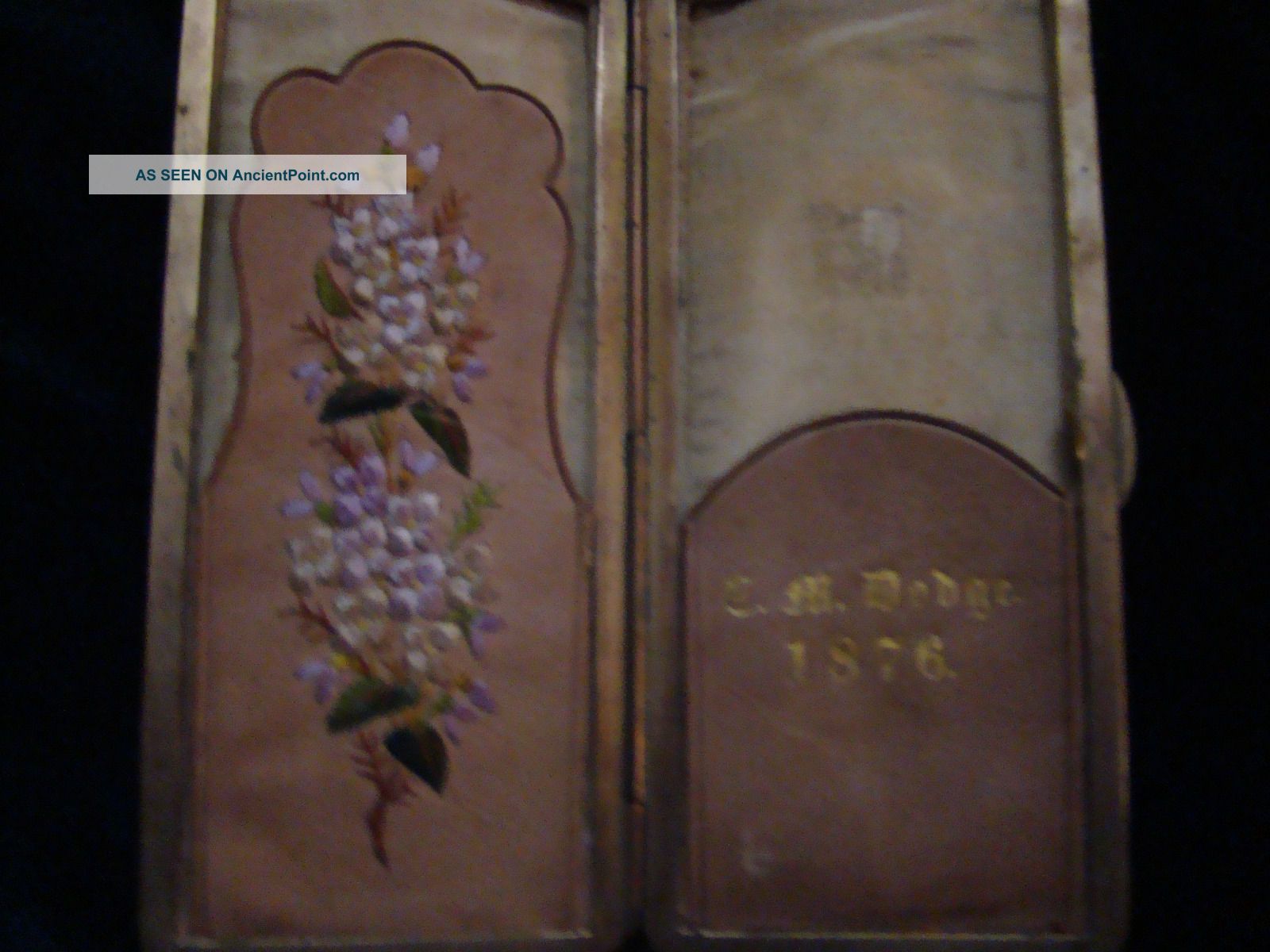 Antique Rare Embroidered Gold Leaf Kid Leather/satin Eyeglass Case 1876 Cm Dodge The Americas photo