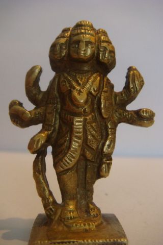Old Antique Hindu Traditional India Ritual Bronze Statue Of Dattatraya Miniature photo