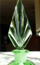 Vtg Czechoslovakian Green Cut Glass Perfume Bottle W/ Angular Cuts Art Deco Perfume Bottles photo 1