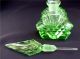 Vtg Czechoslovakian Green Cut Glass Perfume Bottle W/ Angular Cuts Art Deco Perfume Bottles photo 5