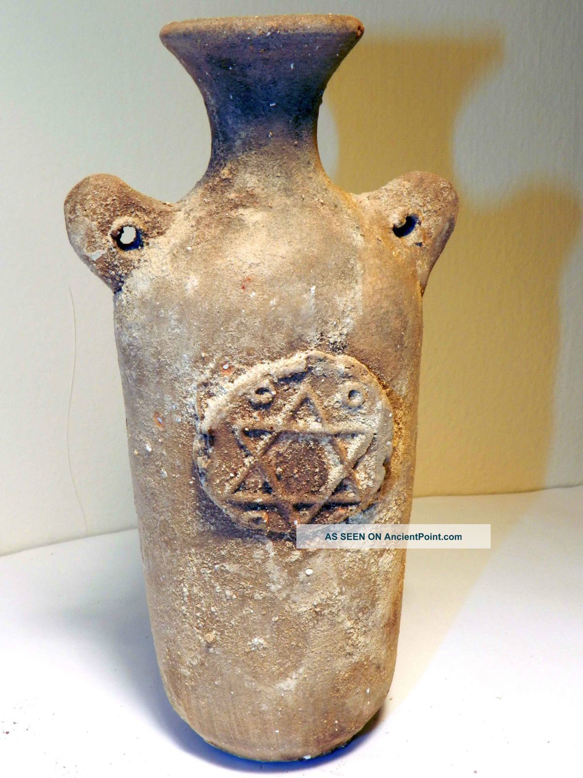 Biblical Ancient Terracotta Holy Land Pottery Jug Clay Jerusalem David Star Holy Land photo