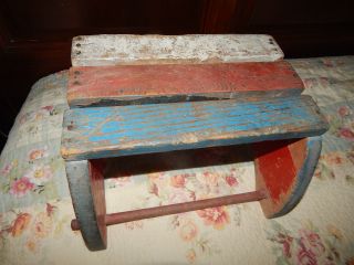 Estate Find Vintage Wooden Child ' S Step Stool Red White Blue 11 