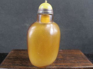 Exquisite Chinese Hand - Carved 3.  0 Inches Yellow Glass Snuff Bottle photo