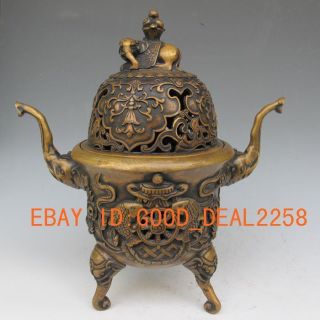 Chinese Bronze Carved Elephant Incense Burner & Lid W Ming Dynasty Xuan De Mark photo