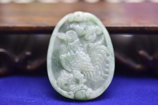 Chinese Handmade Carving Jade Zodiac Year Animal Chicken Necklace Pendant photo