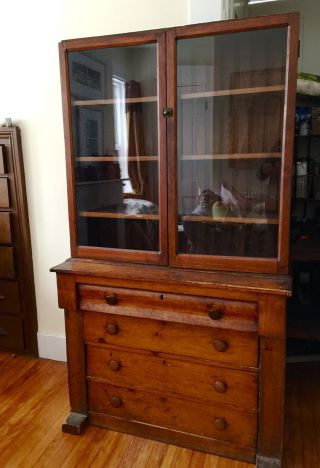 Antique Step Back Hutch Primitive Solid Pine Wood Cupboard All photo