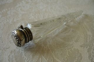 Antique Cut Crystal Perfume Scent Bottle Sterling Silver Lid Stopper Monogram D photo