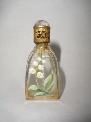 Antique 1920`s Czechoslovakia Lily Of The Valley Enamel Painted Perfume Bottle photo