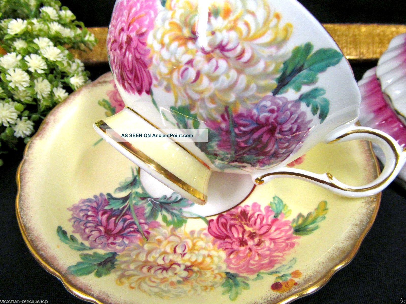 Paragon Tea Cup And Saucer Yellow & Gold Mums Pattern Cup & Saucer Gold Leaf Cups & Saucers photo