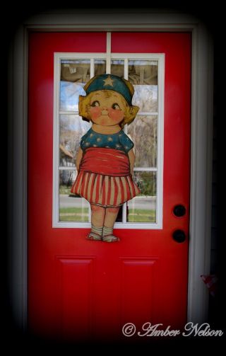 Patriotic Liberty Americana Antique Vintage Old Doll Wreath Door Hanger Pillow photo