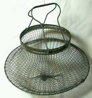 Antique Primitive Collapsible Wire Egg Basket Upcycle Retro photo