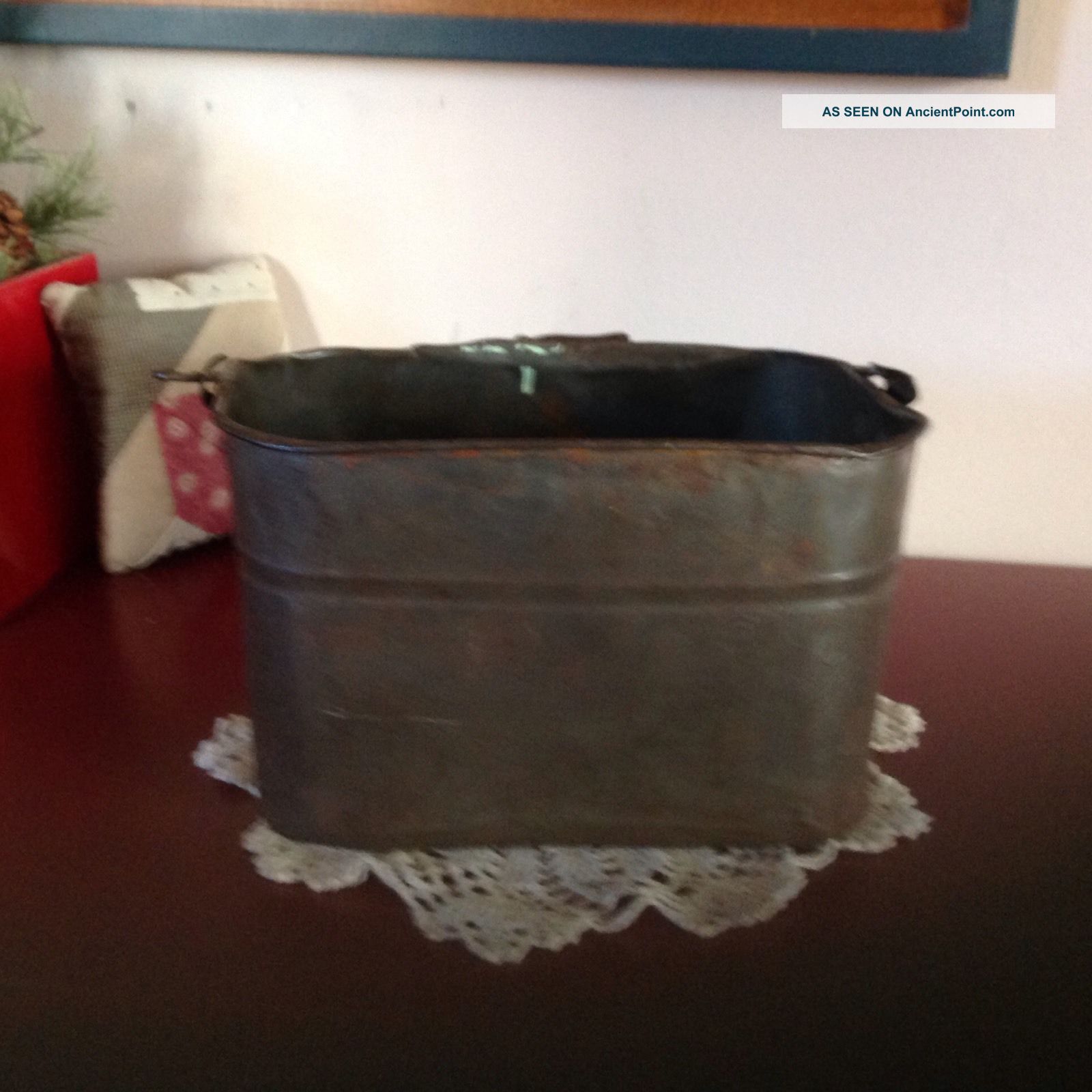 Antique Primitive Rectangle Metal Pail With Bale Handle Primitives photo