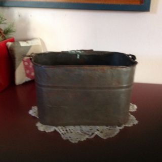 Antique Primitive Rectangle Metal Pail With Bale Handle photo