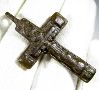 Rare Late Medieval - Tudor Period Bronze Cross Pendant - Wearable - Q20 photo