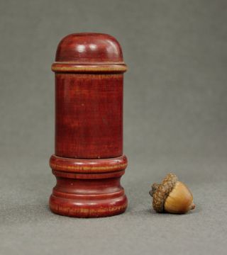 Lovely Antique Treen Wood Container Needle Sewing Thimble Case Box Old Red Paint photo