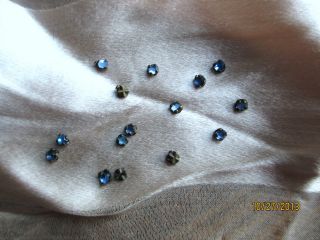 Antique 1920s Tiniest Ice Blue Faceted Rhinestone Prongset Buttons 1/16 