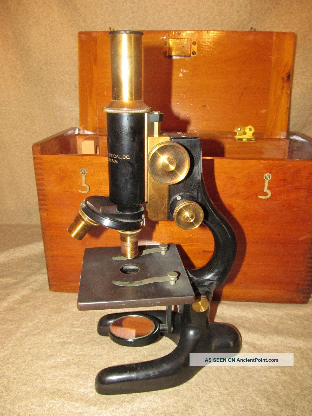 Antique Bausch & Lomb Microscope In Fitted Box Microscopes & Lab Equipment photo