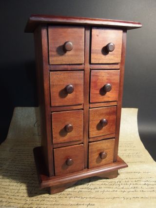 Primitive Antique Style Wood Apothecary Spice Chest Cabinet 8 Drawers photo