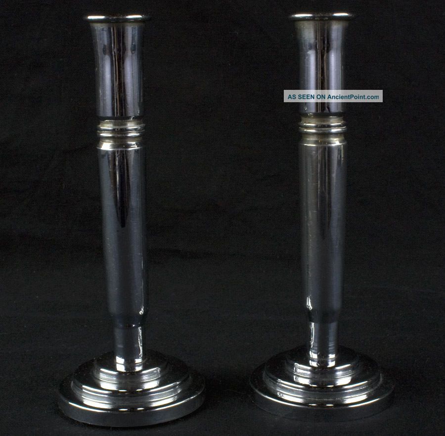 Sleek Art Deco Machine Age Design 1930s Chromium Candle Holders Candlesticks Nr Art Deco photo