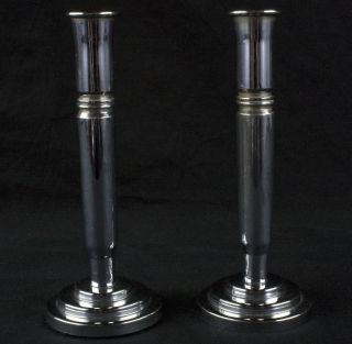 Sleek Art Deco Machine Age Design 1930s Chromium Candle Holders Candlesticks Nr photo