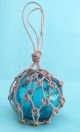 Vintage Beach Decor Blue Glass Fishing Float In Rope Netting Fishing Nets & Floats photo 1