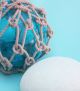 Vintage Beach Decor Blue Glass Fishing Float In Rope Netting Fishing Nets & Floats photo 2