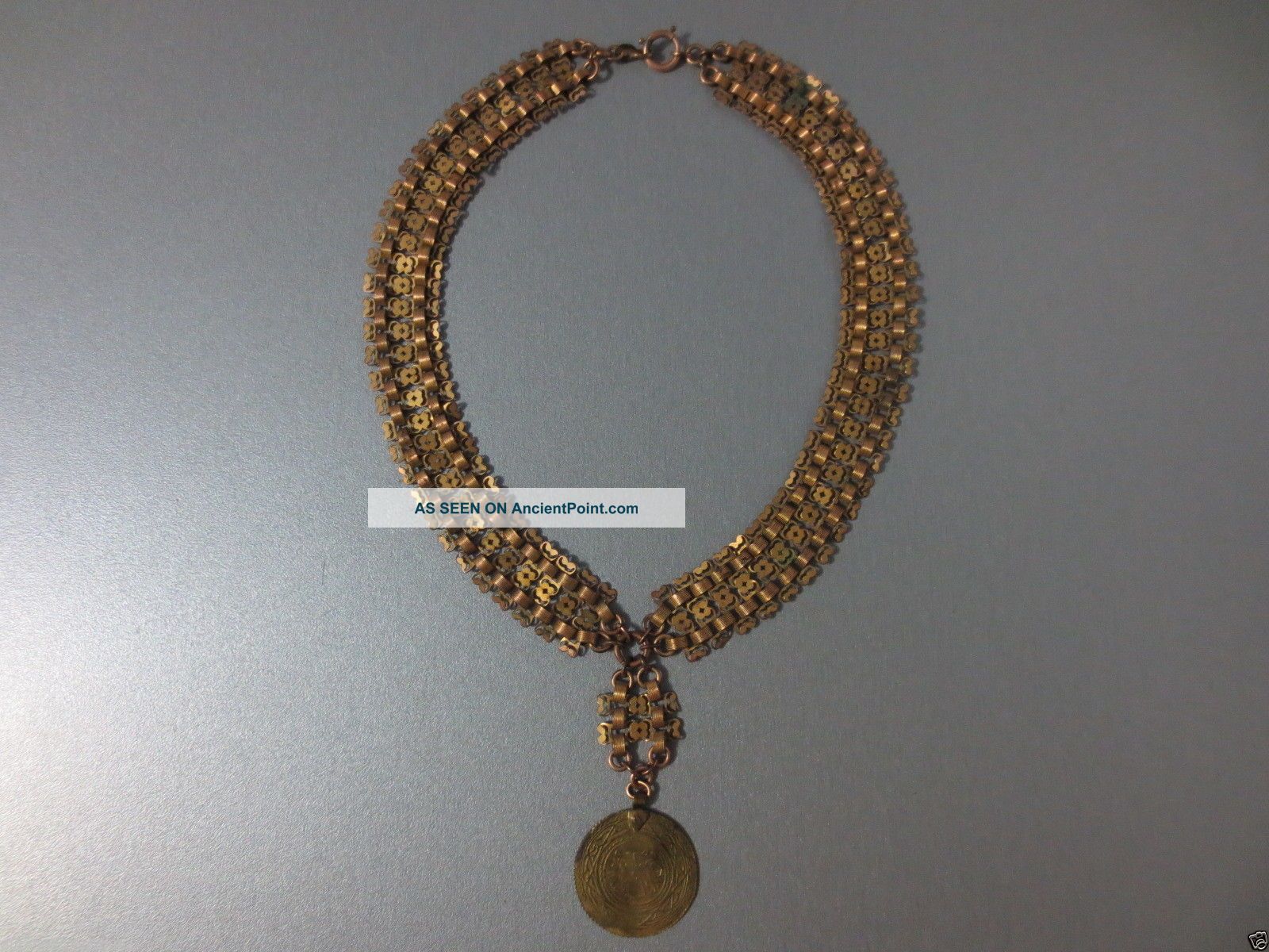 Gorgeous Antique Ottoman Folklore Gold - Plated Necklace With Huge Coin - Islamic photo