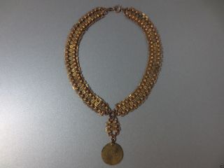 Gorgeous Antique Ottoman Folklore Gold - Plated Necklace With Huge Coin - photo