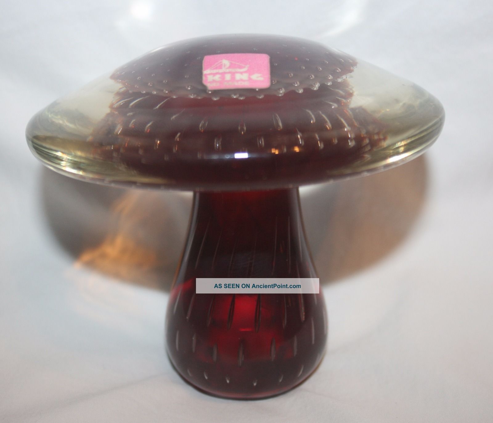 Viking Art Glass Mushroom Large Paperweight Mid Century Ruby With Bubbles Mid-Century Modernism photo