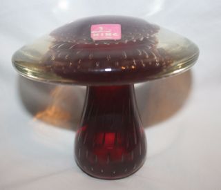 Viking Art Glass Mushroom Large Paperweight Mid Century Ruby With Bubbles photo