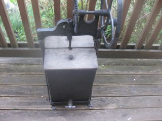 Antique Dazey Butter Churn Metal Canister Cast Iron Frame Wooden Paddle photo