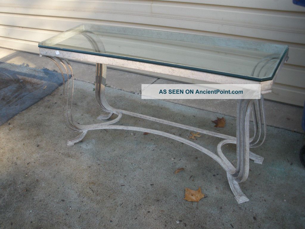 49116 Glass Top Library Sofa Table With Metal Base Quality Post-1950 photo