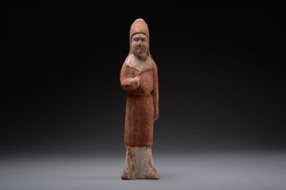 Ancient Chinese Tang Dynasty Terracotta Pottery Court Attendant Figure - 618 Ad photo