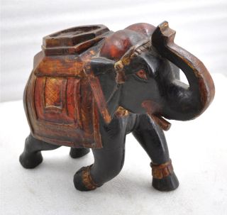 1950s Indian Vintage Hand Crafted Painted Wooden Elephant Figurine photo