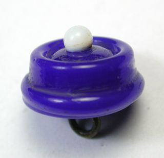 Antique Charmstring Button Cobalt Blue W/ White Ball On Top Swirl Back photo