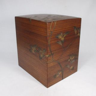 F395: Rare Japanese Old Wooden Storage Box Popular Kiri With Great Makie. photo