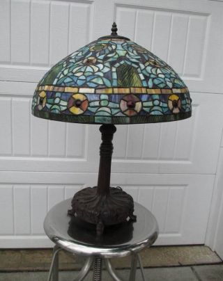 Vintage Tiffany Style Stained Glass Lamp Shade Handel Chicago Mosaic Miller ??? photo
